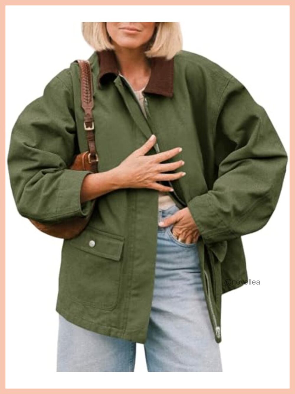 Oversized Utility Safari Jacket Corduroy Collar Zip Pockets